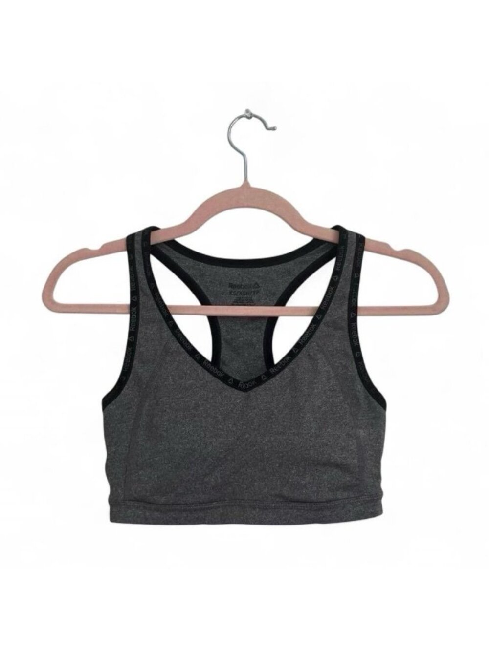 Reebok Women's Heathered Gray Black Racerback Sports Bra XS Wireless Pullover